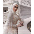 2019 Fashion Elegant High Neck Bling Bling Muslim Wedding Dress